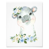 Hippo, Safari, Oerwoud, Blue Flowers, Boy Nursery Foto Afdruk (Voorkant)