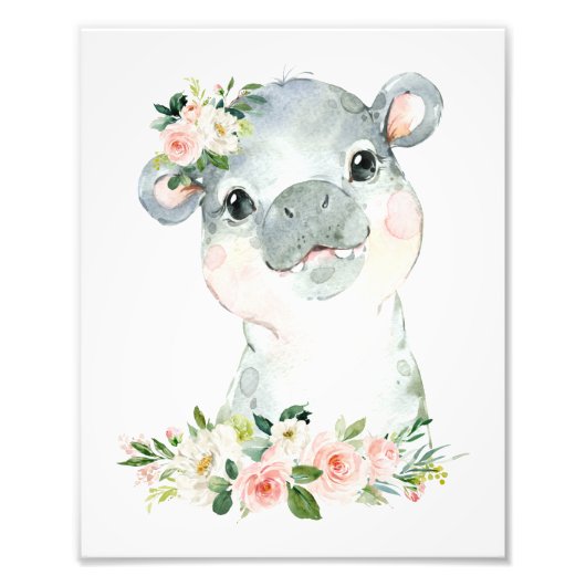 Hippo, Safari, Oerwoud, Roze Bloemen, Meisje Nurse Foto Afdruk (Voorkant)