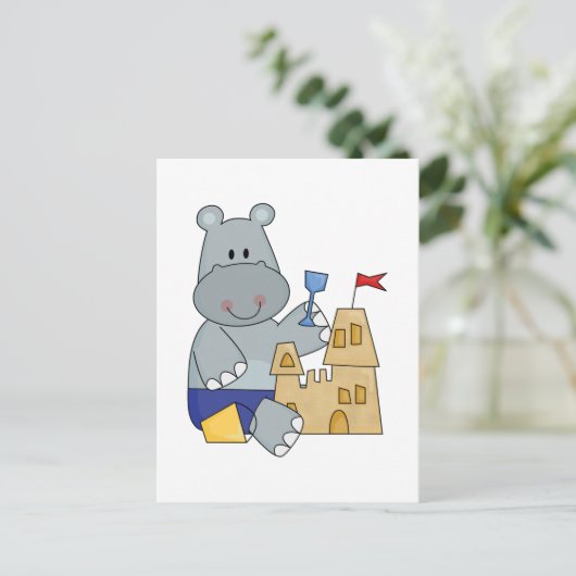 Hippo Sand Castle T-shirts en cadeautjes Briefkaart (Staand voorkant)