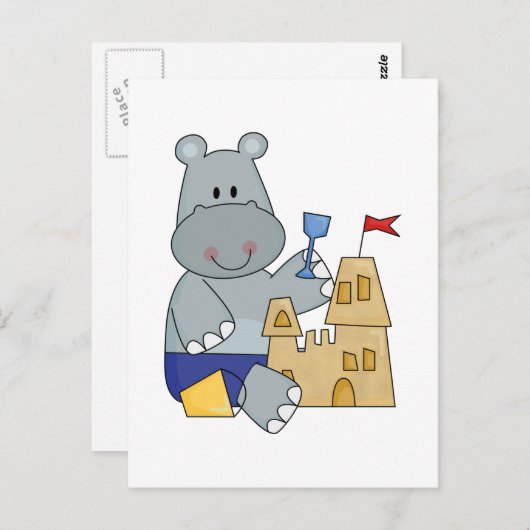 Hippo Sand Castle T-shirts en cadeautjes Briefkaart (Voorkant / Achterkant)