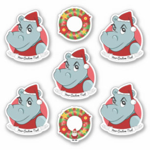 Hippo Santa Claus cartoon Sticker
