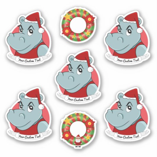 Hippo Santa Claus cartoon Sticker (Voorkant)