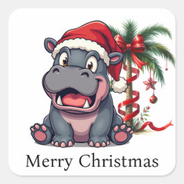 Hippo Santa Holiday Cheer Button Vierkante Sticker