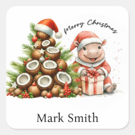 Hippo Santa Holiday Cheer Button Vierkante Sticker
