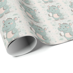 Hippo Schattigee Baby Pastel Waterverf Patroon Cadeaupapier