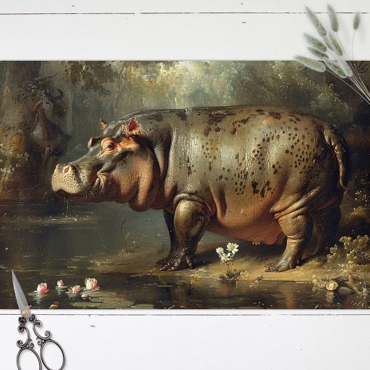  Hippo schilderij Decoupage Tissuepapier