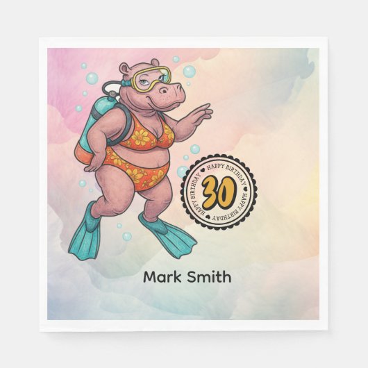 Hippo scuba diver 30th Birthday Servet (Voorkant)