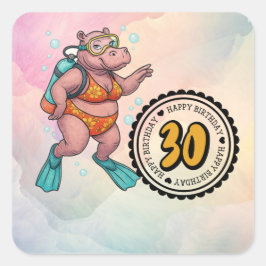 Hippo scuba diver 30th Birthday  Vierkante Sticker
