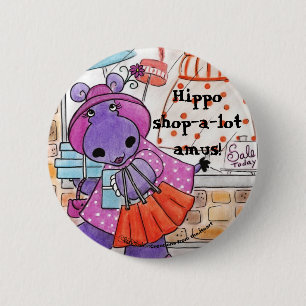 Hippo Shopping-Hippo shop-a-lot amus! Ronde Button 5,7 Cm