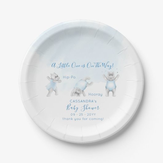 Hippo Somersault Baby Boy Shower Papieren Bordje (Voorkant)