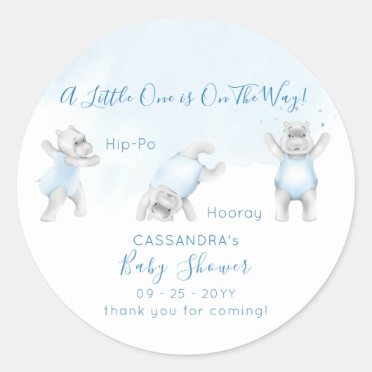 Hippo Somersault Baby Boy Shower Ronde Sticker (Voorkant)