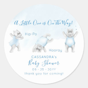 Hippo Somersault Baby Boy Shower Ronde Sticker