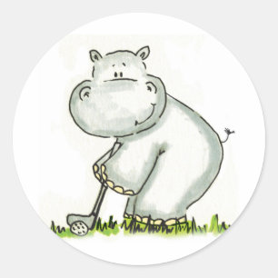 Hippo speelt Golf Ronde Sticker