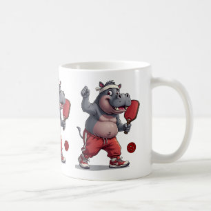 Hippo speelt pickleball, grappig nijlpaard koffiemok