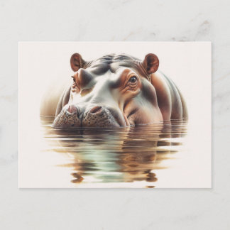 Hippo Submerged In Water Watercolor Briefkaart
