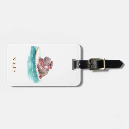 Hippo Surfer on Surf Board Bagagelabel (Voorkant horizontaal)