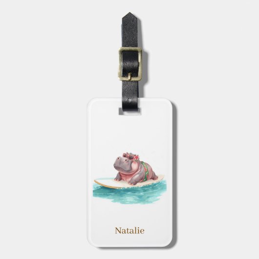 Hippo Surfer on Surf Board Bagagelabel (Voorkant verticaal)