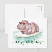 Hippo Surfer on Surf Board on Christmas Holiday Briefkaart (Voorkant / Achterkant)