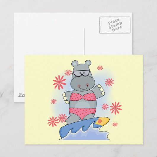 Hippo Surfing Tshirts en Gifts Briefkaart (Voorkant / Achterkant)