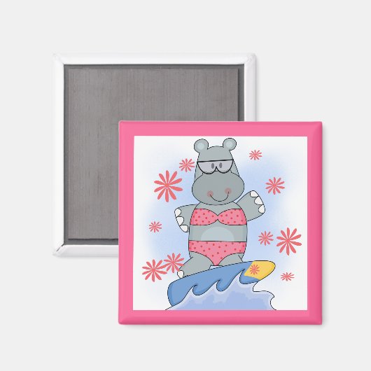 Hippo Surfing Tshirts en Gifts Magneet (Voorkant / Achterkant)