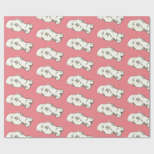 Hippo tekening op roze cadeaupapier (Vlak)