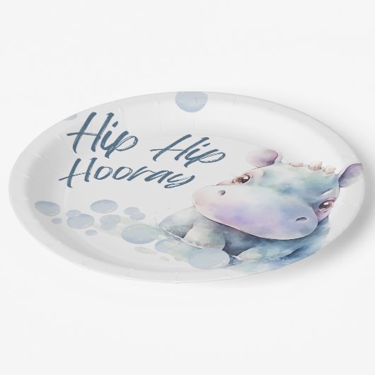 Hippo thema Baby shower Papieren Bordje (Gekanteld)