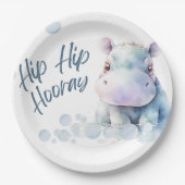 Hippo thema Baby shower Papieren Bordje (Voorkant)