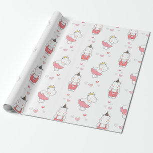 Hippo Valentijnse Love Pattern Cadeaupapier
