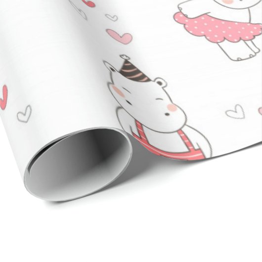 Hippo Valentijnse Love Pattern Cadeaupapier (Rol Hoek)