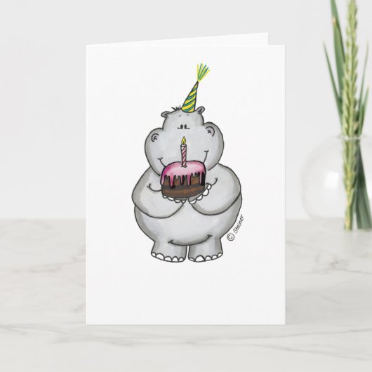 Hippo Verjaardag - Happy Birthday Kaart (Voorkant)