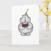 Hippo Verjaardag - Happy Birthday Kaart (Gele Bloem)