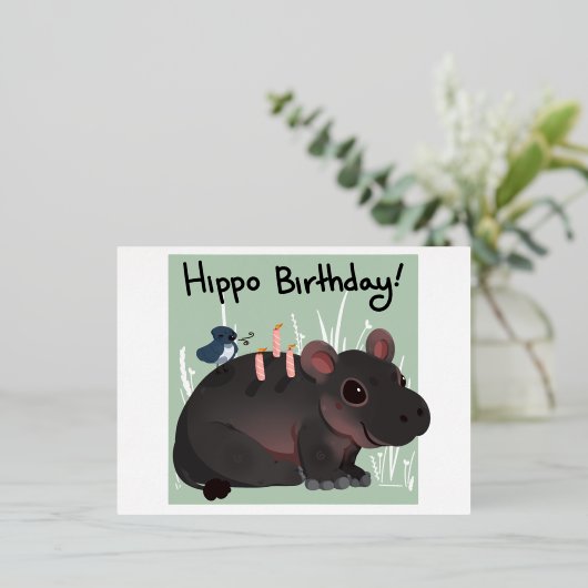 Hippo Verjaardag Kaart (Staand Voorkant)