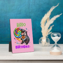 Hippo Verjaardag Vrolijk, Kleurrijk Snoep Swirl | Fotoplaat