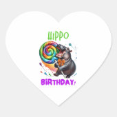 Hippo Verjaardag Vrolijk, Kleurrijk Snoep Swirl | Hart Sticker (Voorkant)