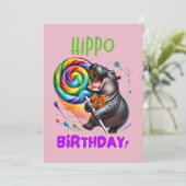 Hippo Verjaardag Vrolijk, Kleurrijk Snoep Swirl | Kaart (Staand voorkant)