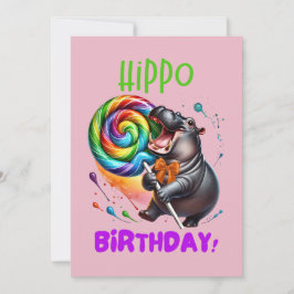 Hippo Verjaardag Vrolijk, Kleurrijk Snoep Swirl | Kaart