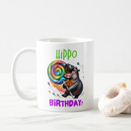 Hippo Verjaardag Vrolijk, Kleurrijk Snoep Swirl | Koffiemok