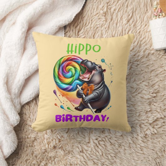 Hippo Verjaardag Vrolijk, Kleurrijk Snoep Swirl | Kussen (Deken)