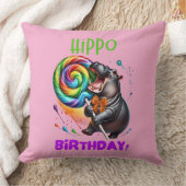 Hippo Verjaardag Vrolijk, Kleurrijk Snoep Swirl | Kussen (Deken)