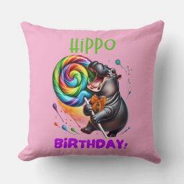 Hippo Verjaardag Vrolijk, Kleurrijk Snoep Swirl | Kussen
