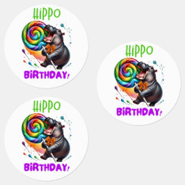 Hippo Verjaardag Vrolijk, Kleurrijk Snoep Swirl | Labels