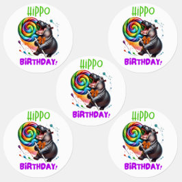 Hippo Verjaardag Vrolijk, Kleurrijk Snoep Swirl | Labels