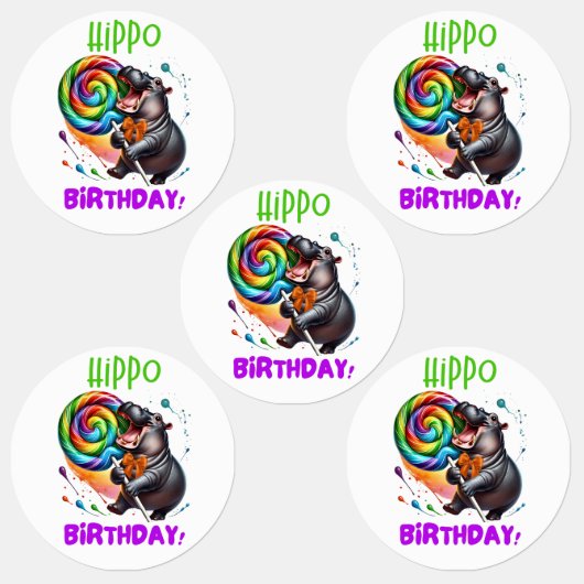 Hippo Verjaardag Vrolijk, Kleurrijk Snoep Swirl | Labels (Groep)