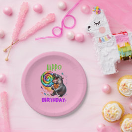 Hippo Verjaardag Vrolijk, Kleurrijk Snoep Swirl | Papieren Bordje
