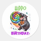 Hippo Verjaardag Vrolijk, Kleurrijk Snoep Swirl | Ronde Sticker (Voorkant)