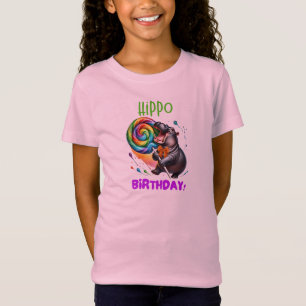 Hippo Verjaardag Vrolijk, Kleurrijk Snoep Swirl T-shirt