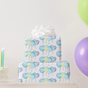 Hippo Verjaardag zacht blauw ballon cadeau Cadeaupapier
