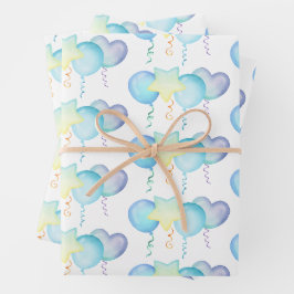 Hippo Verjaardag zacht blauw ballon cadeau Inpakpapier Vel