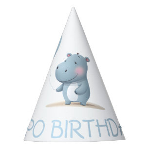 Hippo Verjaardag zacht blauw Feesthoedjes