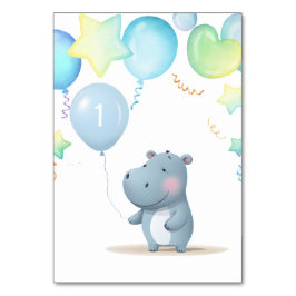 Hippo Verjaardag zacht blauw Kaart